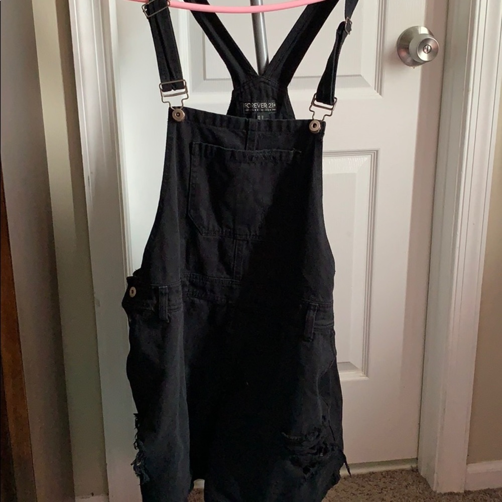 Plus size distressed overall shorts